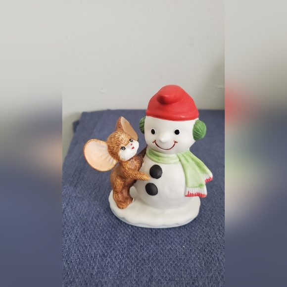 Vintage 1980s Homco Set Two Christmas Mouse Ceramic Figurines #8905 Cute Mousie - Picture 3 of 4